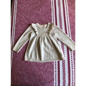 Baby Gap Girls Sweater 3 Yr Toddler Ivory Knit Long Sleeve Ruffle Shimmer